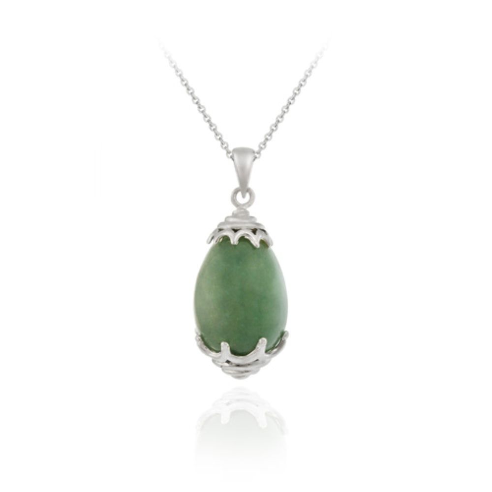 Sterling Silber Echtes Grünes Jade Drop Anhänger