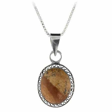 Sterling Silber Echtes Bild Jasper Stein Filigree Oval Anhänger