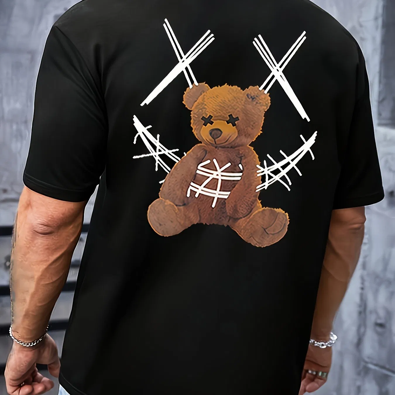 Men 's Bear Print T-Shirt, Casual Kurz Ärmel Round Neck T-Shirt, Outdoor Herren Kleidung