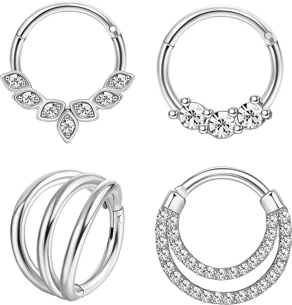4PCS 16G Clicker Septum Ringe Hoop Knorpel Ohrringe Edelstahl CZ Helix Daith Tragus Ohrring Scharnier Nasen Piercing Schmuck für Frauen Männer