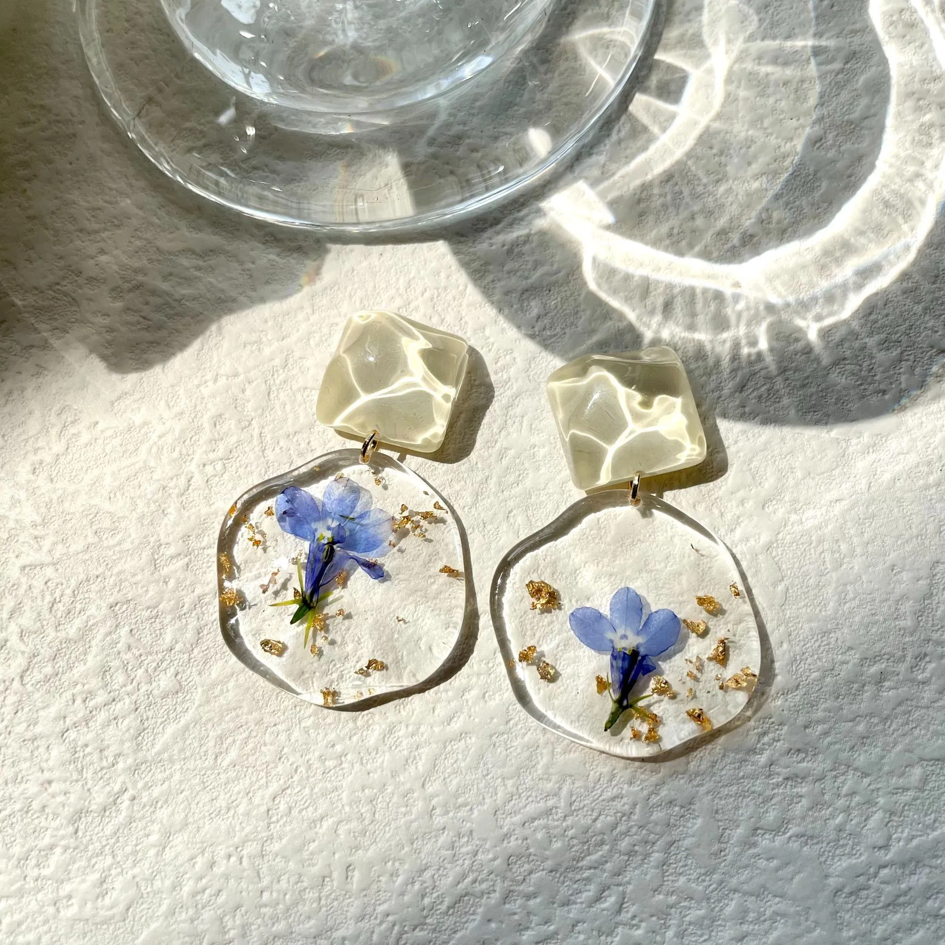 Blau Romantik Retro Tropfen Trockene Blumen Ohrringe