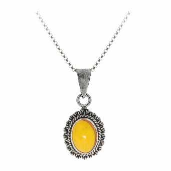 Sterling Silber Amber Oval Bali Grenze Anhänger