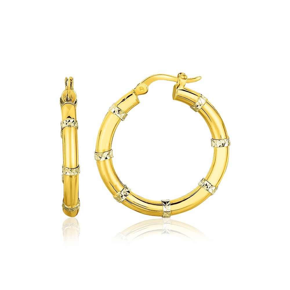 14 Karat Zwei-Ton - Gold Alternative Textured Hoop Ohrringe