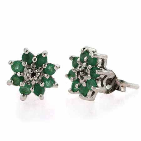 Sterling Silber Echte Diamanten Akzent und Smaragdstein Blumen Ohrringe