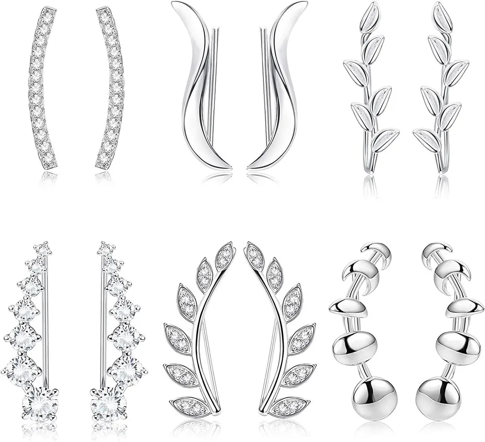 6 Pairs Ohr Manschetten Ohrringe für Frauen Ohr Crawler Ohrringe Kletterer Ohrringe durchbohrte Ohren Kubik Zirkonia