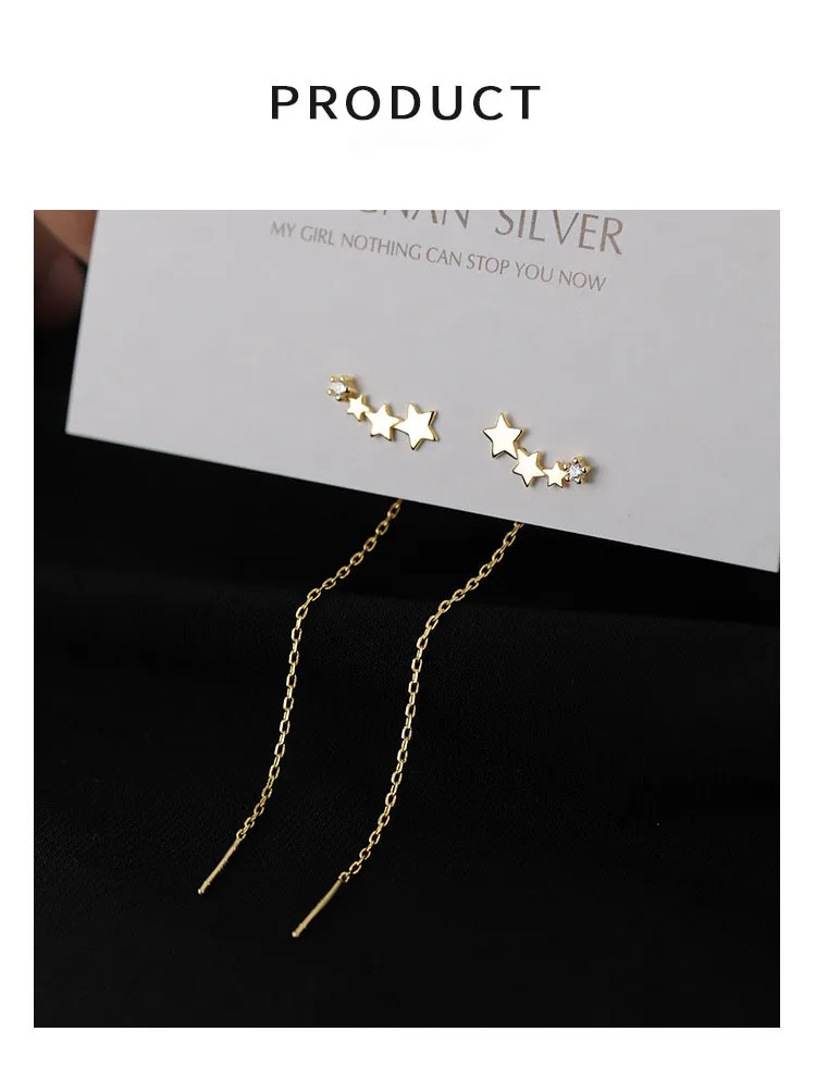 Zwei tragen Ohrlinie Sterling Silber Stud Weibliche Mini Silber Ohrringe