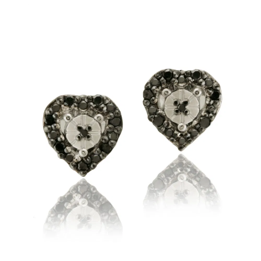 Sterling Silber 1 / 8ct TDW Black Diamond Heart Stud Ohrringe