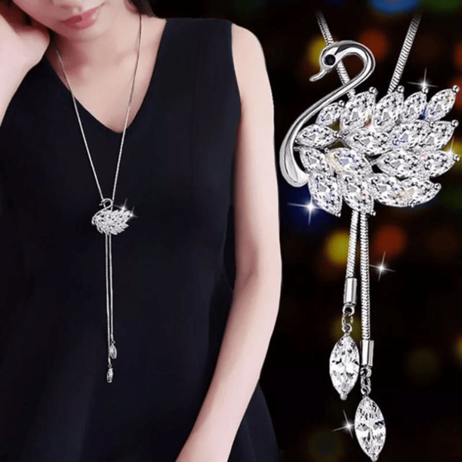 Y-Form glänzende Halskette Schwanform glänzende Zirkon Anhänger Pullover Kette Statement Halskette für Winter Abend Party Hochzeit