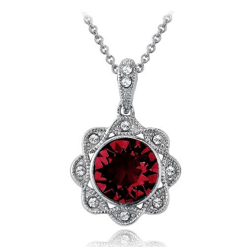 Silberton Rot & Clear Swarovski Elemente Halo Blumen Halskette