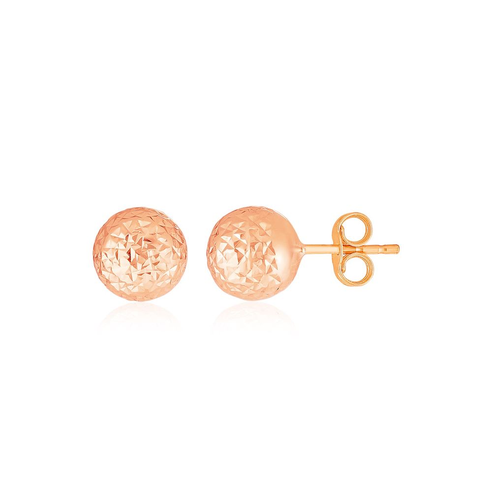 14 Karat Rose Gold Ball Ohrringe mit Kristallgeschnitten Textur (5mm)