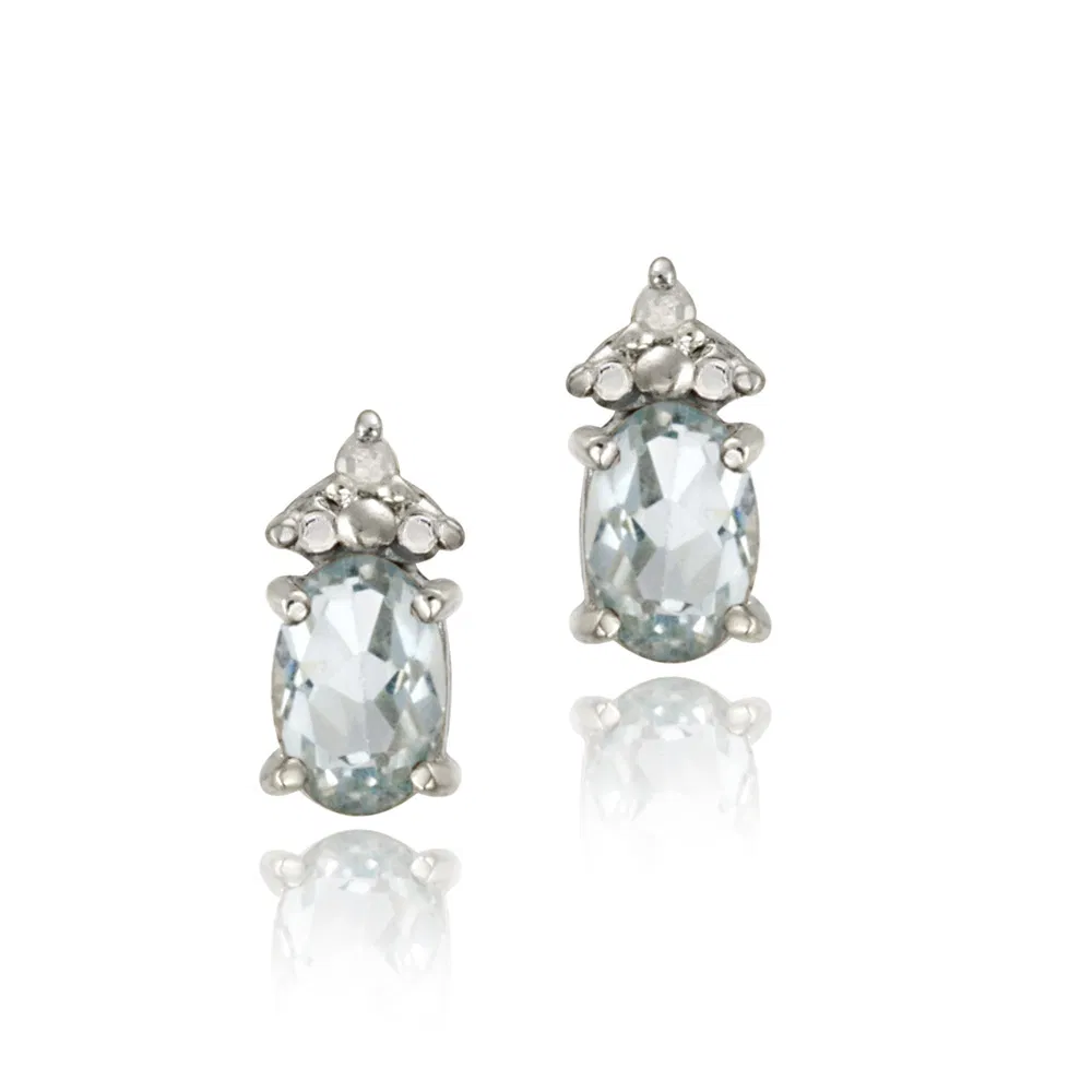 Sterling Silver 2ct Blue Topaz & Diamond Accent Oval Drop Stud Ohrringe