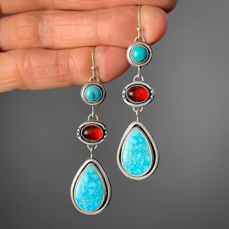 Böhmische unregelmäßige grüne Stein Dangle Ohrringe für Frauen ethnische Hochzeitsfeier Schmuck Statement Ohrring Geschenk