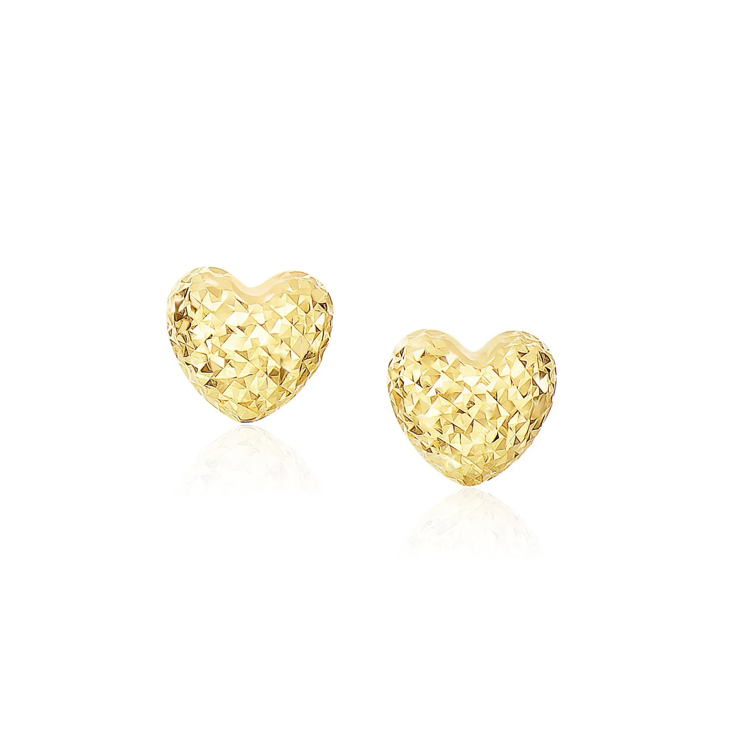 14 Karat Gelbgold Puffed Heart Ohrringe mit Diamant-Schnitten (8mm)