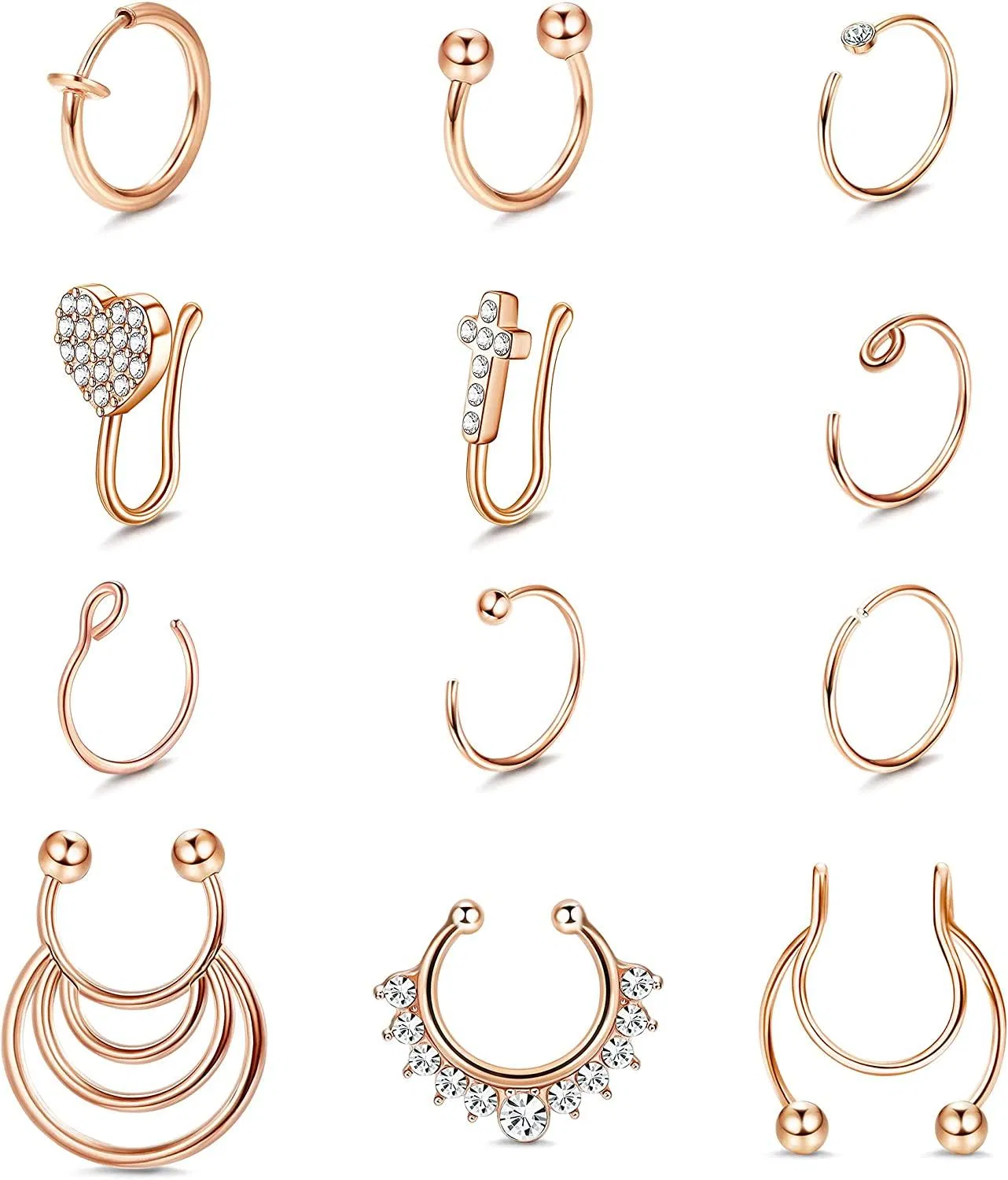16 / 20G Falsche Nase Ringe Schleife Edelstahl Faux Lippen Ohr Nasen Septum Ring Nicht Piercing Clip auf Nase Schleife Ringe Falsche Körper Piercing Schmuck