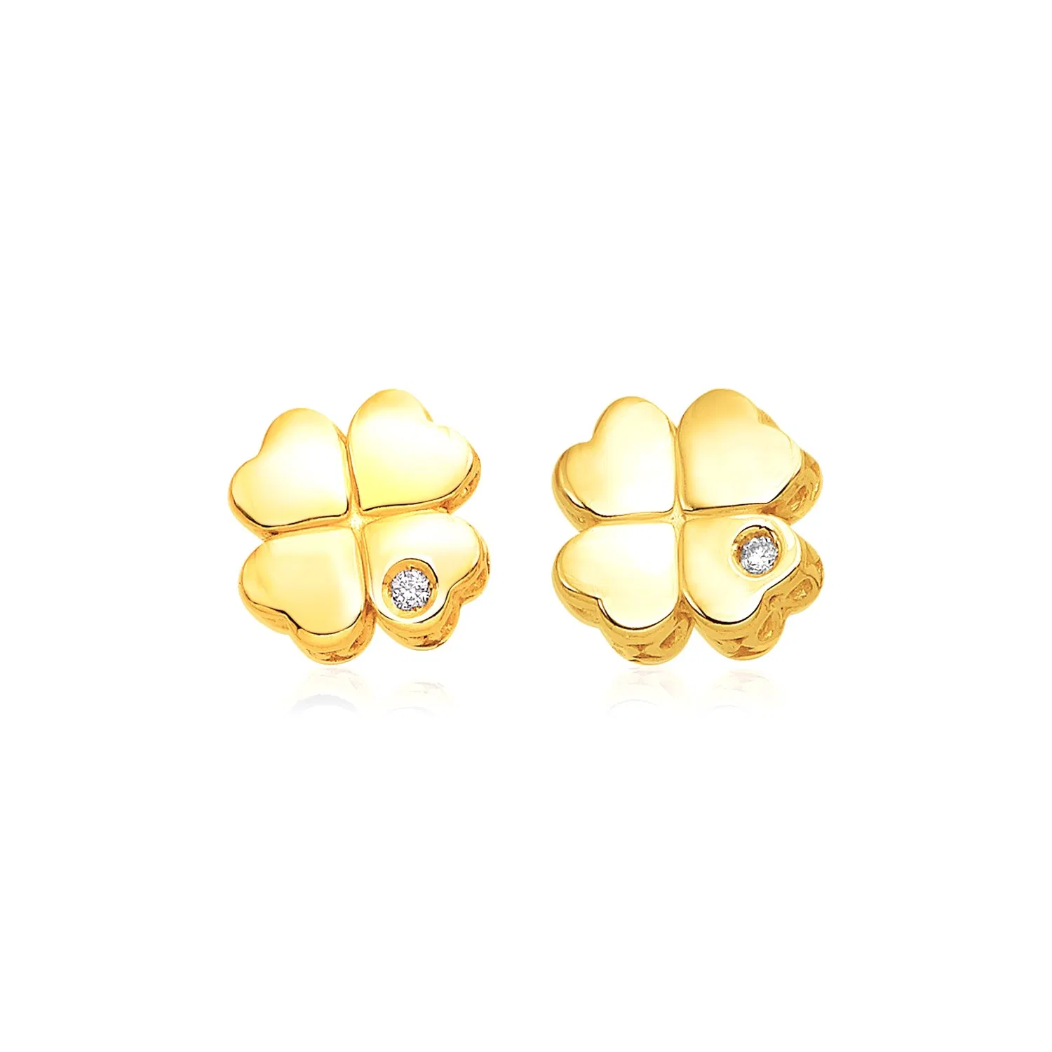14 Karat Gelbgold poliert vier Blatt Kleekerne Ohrringe mit Diamanten (7mm)