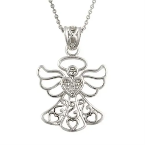 Sterling Silber CZ Angel Filigree Herz Anhänger