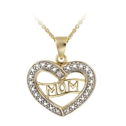 18 Karat Gold über Sterling Silber Diamant Akzent Mom Herz Anhänger