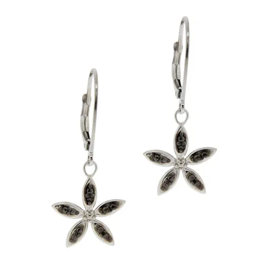 Sterling Silver Black Diamond Accent Flower Dangle Leverback Ohrringe