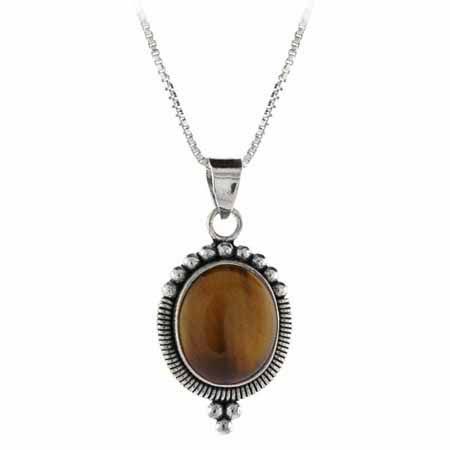 Sterling Silber Tigers Eye Bali Perlen Oval Anhänger