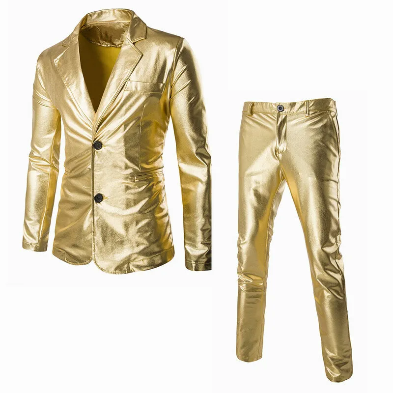 Men Suit Jacket Slim Fit Shiny Metallic Two Button Suit Jacket / Nachtclub Blazer Set
