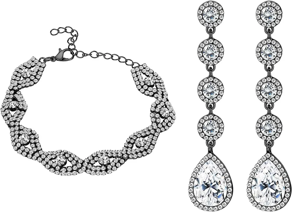 Rhinestone Kristall Armbänder Tränentropfen und Dangle Ohrringe für Frauen Brauthochzeit Brautjungfer Party Geburtstag Prom Geschenk