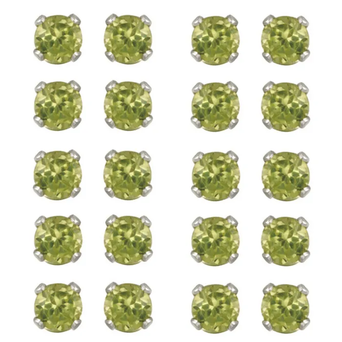 Sterling Silber 5,6ct Peridot 4mm Stud Ohrringe, Set von 10