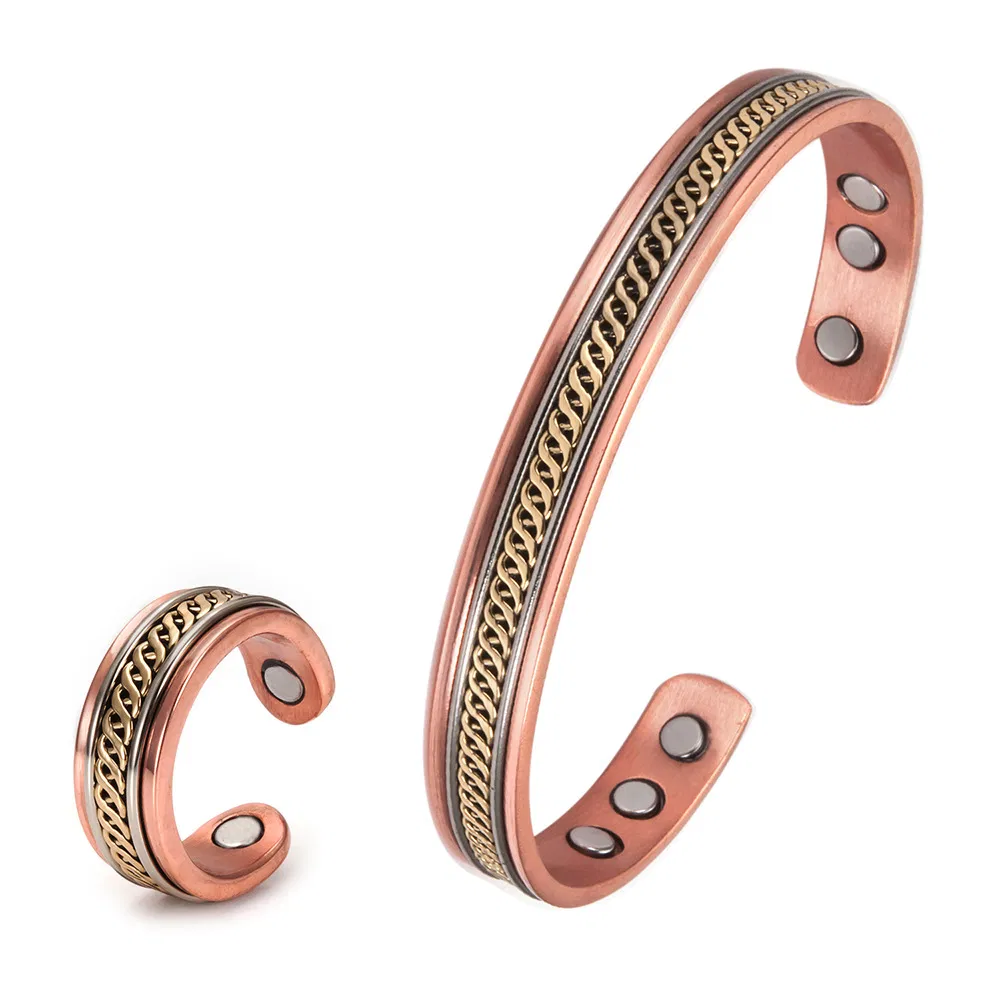 Magnetische Rot Kupfer Männer und Frauen Vintage Ring Armband Set