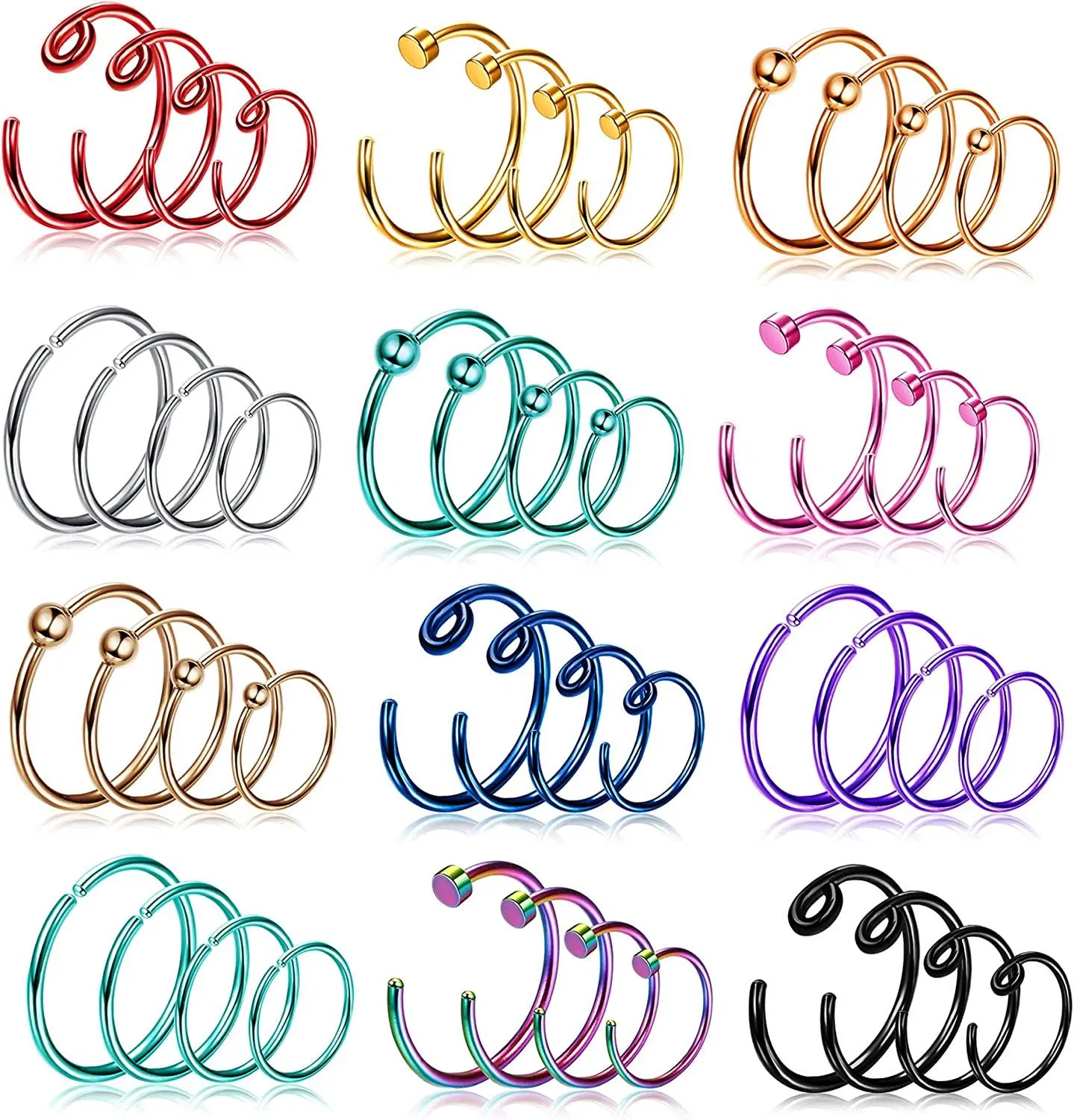 48Pcs 20G Nasenringe Schleife für Frauen Männer Chirurgische Lippenring Schleife Nasen Piercing Schleife gemischt farbenfrohe 6 - 12mm