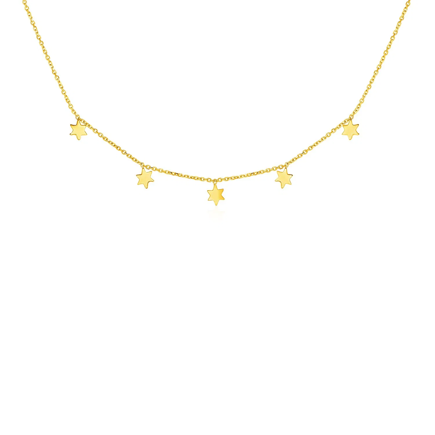 14 Karat gelbes Gold Halskette mit sechs spitzigen Sternen