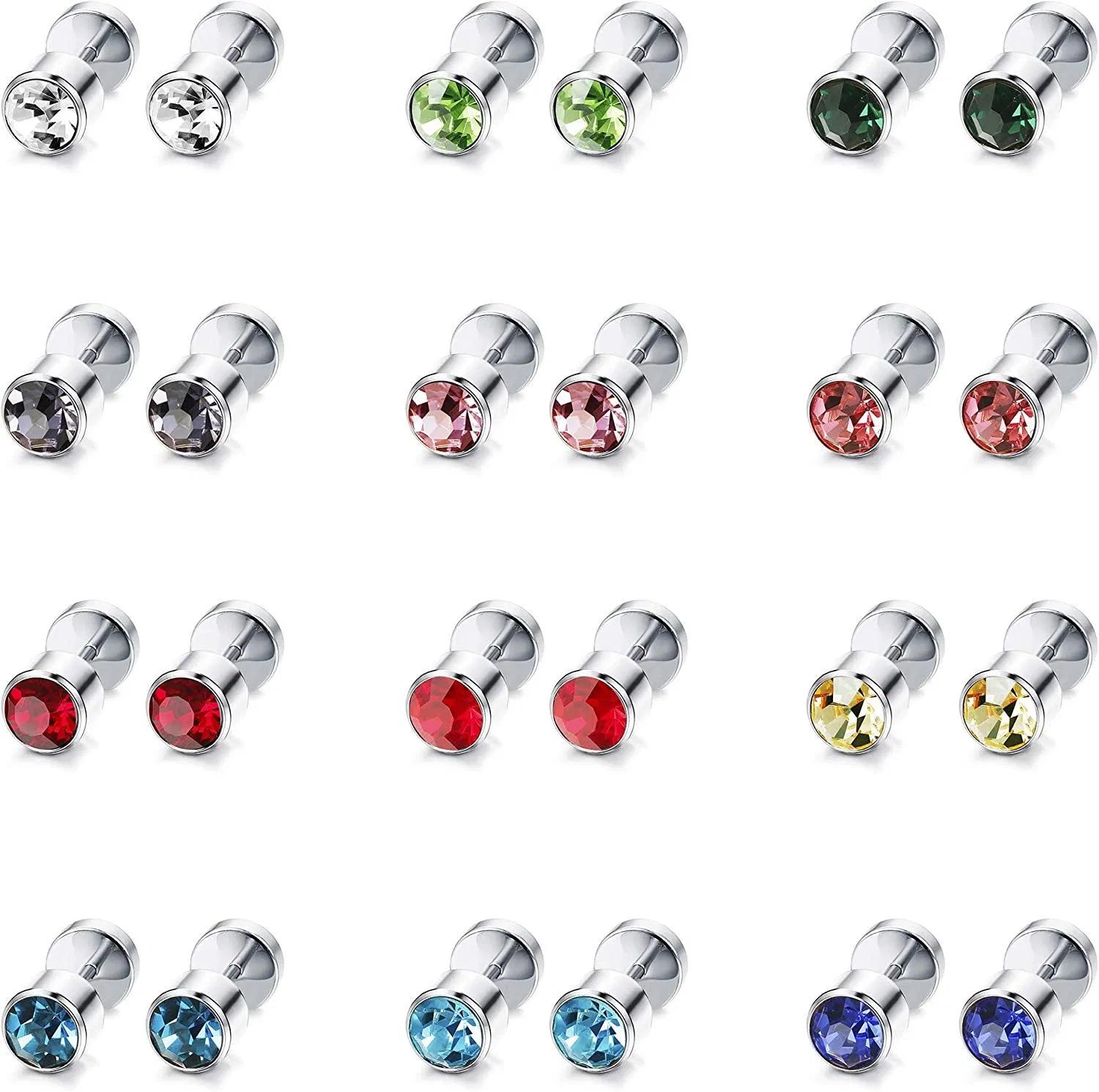 12 Paare Edelstahl CZ Stud Ohrringe für Frauen Kubik Zirkonia Knorpel Stud Ohrringe Screwback 4mm 6mm 8mm