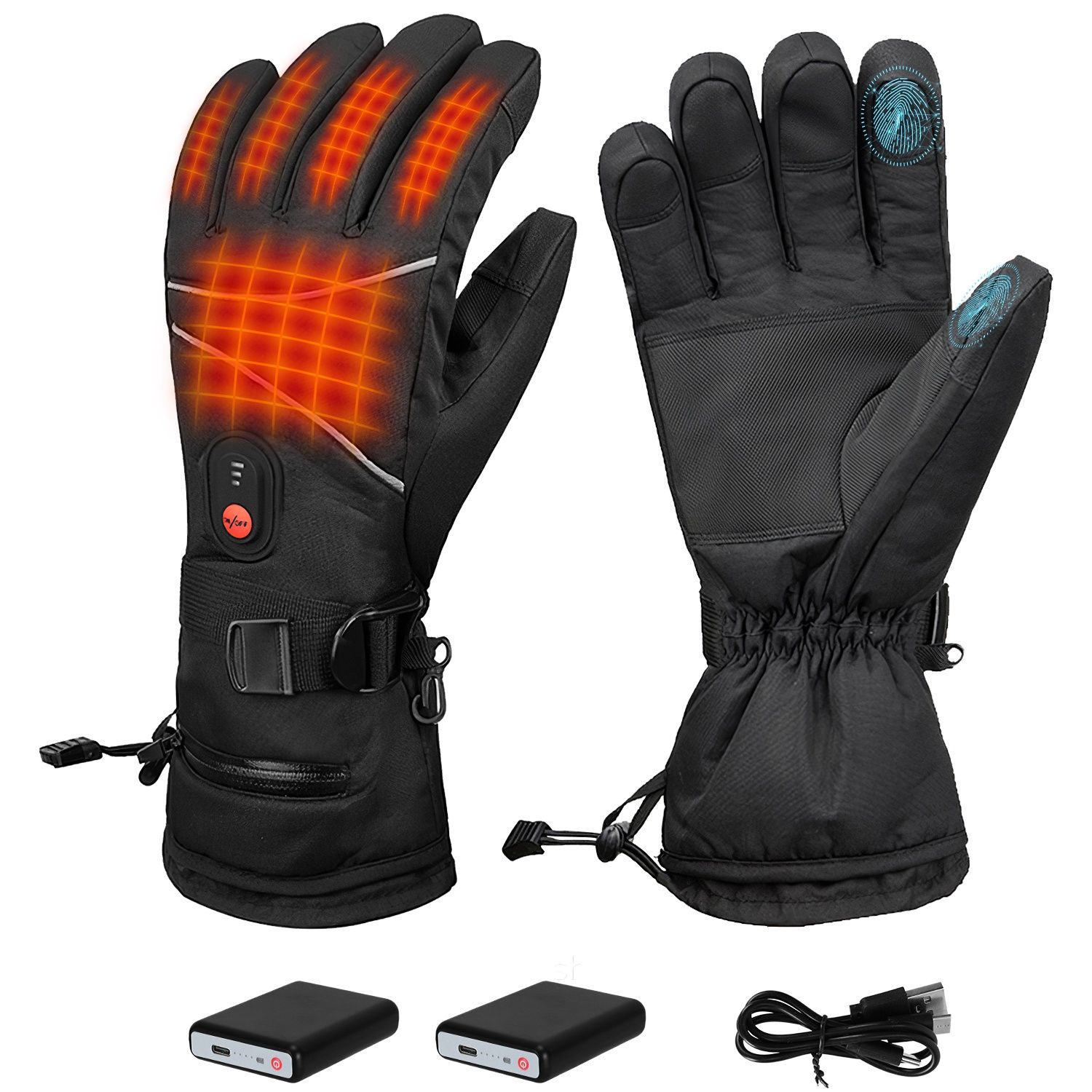 Winter beheizte Handschuhe für Männer Frauen 3000mAh wiederaufladbare elektrische Handschuhe wasserdichte winddichte Touchscreen PU Polyester Handschuhe mit 3 beheizten Ebenen für Outdoor-Arbeit Ski-Skat - Wanderfahrt