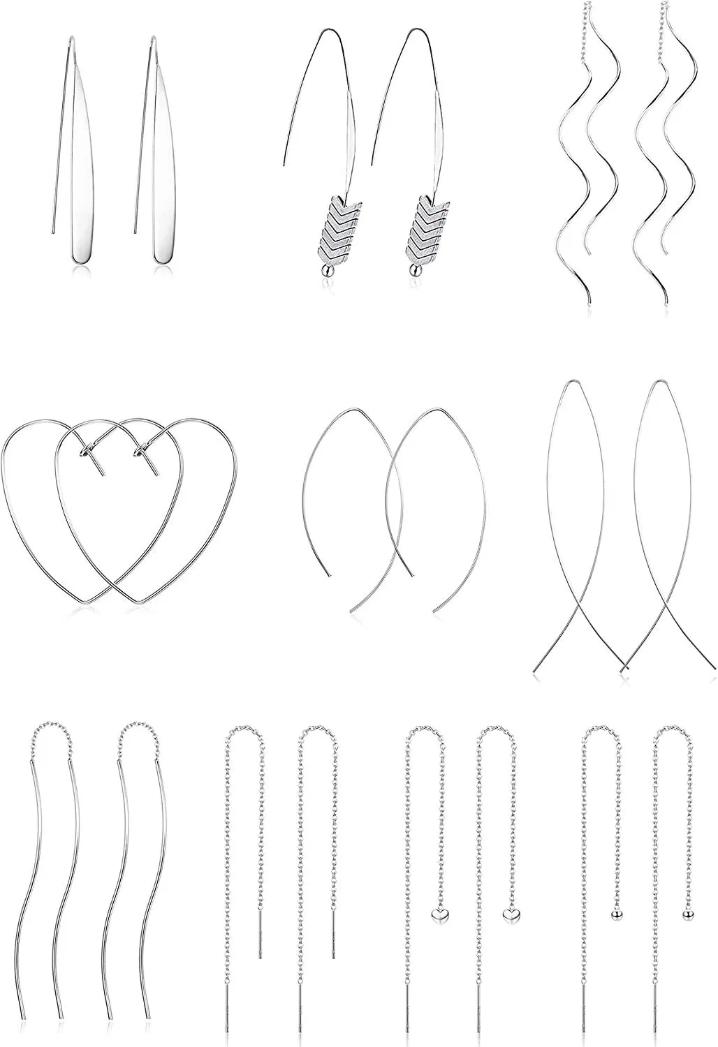 4-10 Paare Rostless Threader Ohrringe für Frauen Teen Girls Simple Long Chain Climbers Ohrring CZ Crystal Wave Ohr Cuff Crawler Ohrringe Set