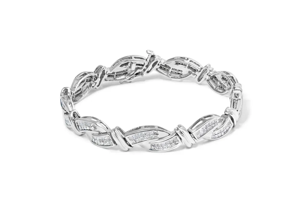 14K Weißgold 4.0 Cttw Unsichtbares Set Prinzessin-Schnitt Diamond Wave Style Link Armband (H-I Farbe, SI2 - I1 Klarheit) - 7