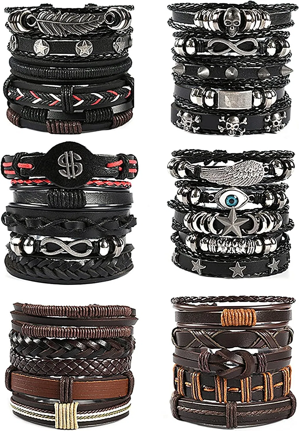 30pcs geflochtenes Lederarmband verstellbares Holzmanchette Wrap Armband für Männer Frauen