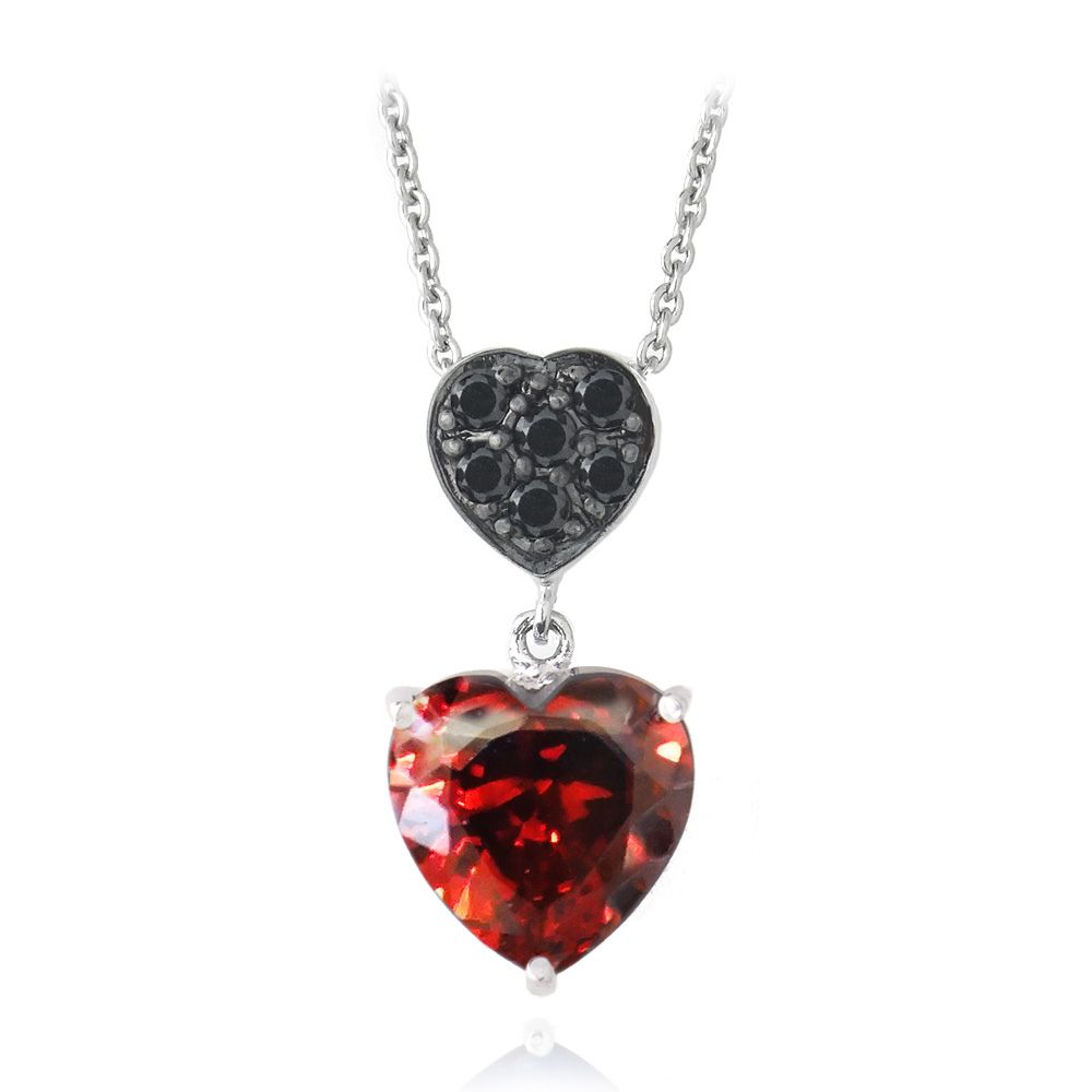 Rot & Schwarz CZ Doppelherz Dangle Halskette