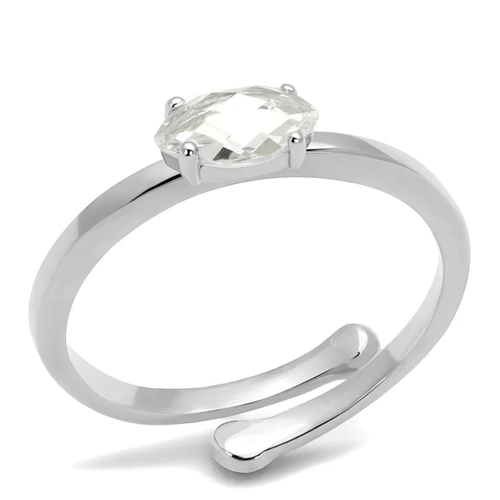 LO4070 - Rhodium-Messing - Ring mit AAA-Klasse CZ in Clear