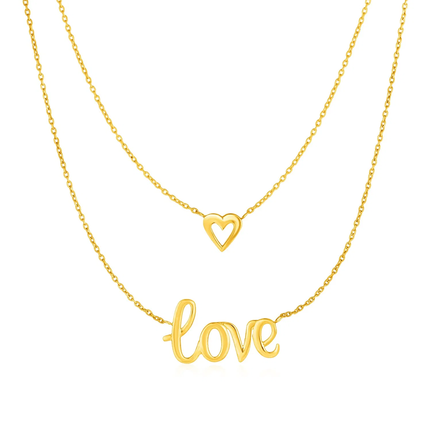 Zwei Teile Liebe und Herzen Halskette in 10 Karat Gelbgold