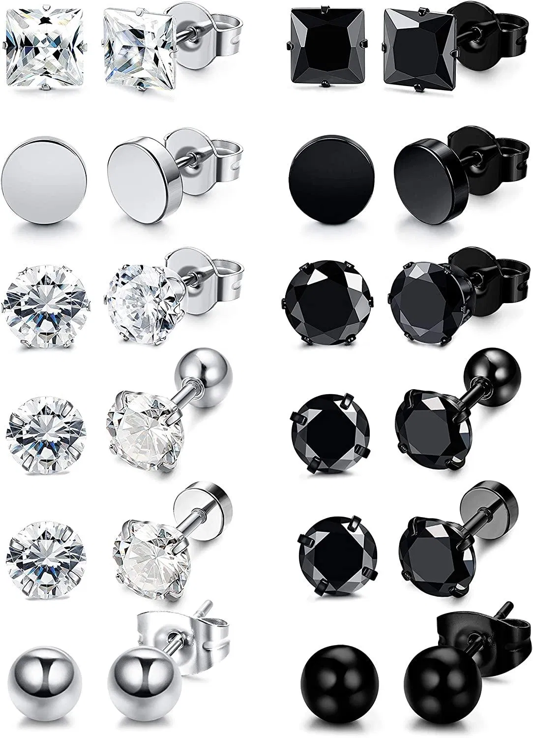 12 Paare Edelstahl Stud Ohrringe für Männer Frauen Cool CZ Ohr Piercing Ohrring Schmuck