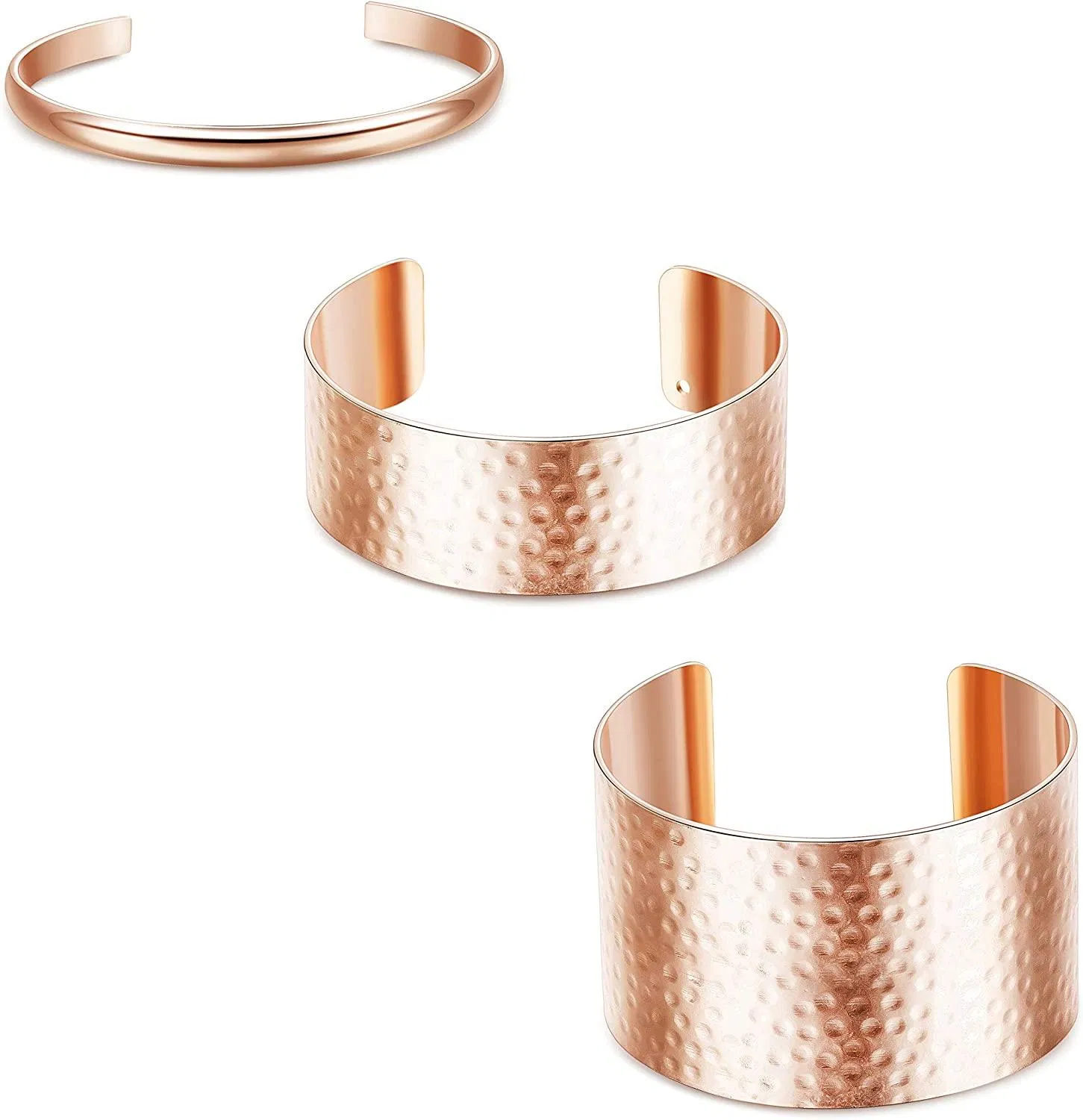3pcs Manchette Armband Set für Frauen Männer Breite & Dünne Rose Gold Plated Handgelenk Manchette Wrap Armband Open Cuff Armband Schmuck
