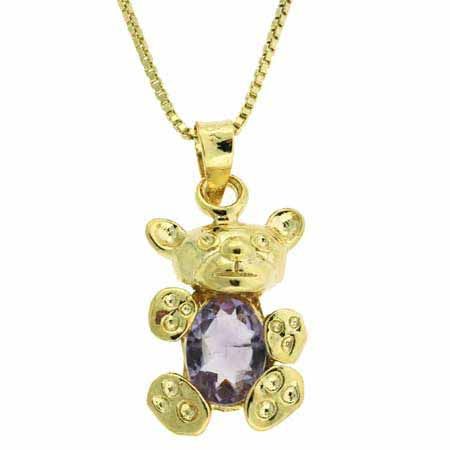 18 Karat Gold über Sterling Silber 1.05 Karat Amethyst Teddy Bear Halskette
