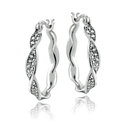 Sterling Silber Diamant Akzent Twist Hoop Ohrringe