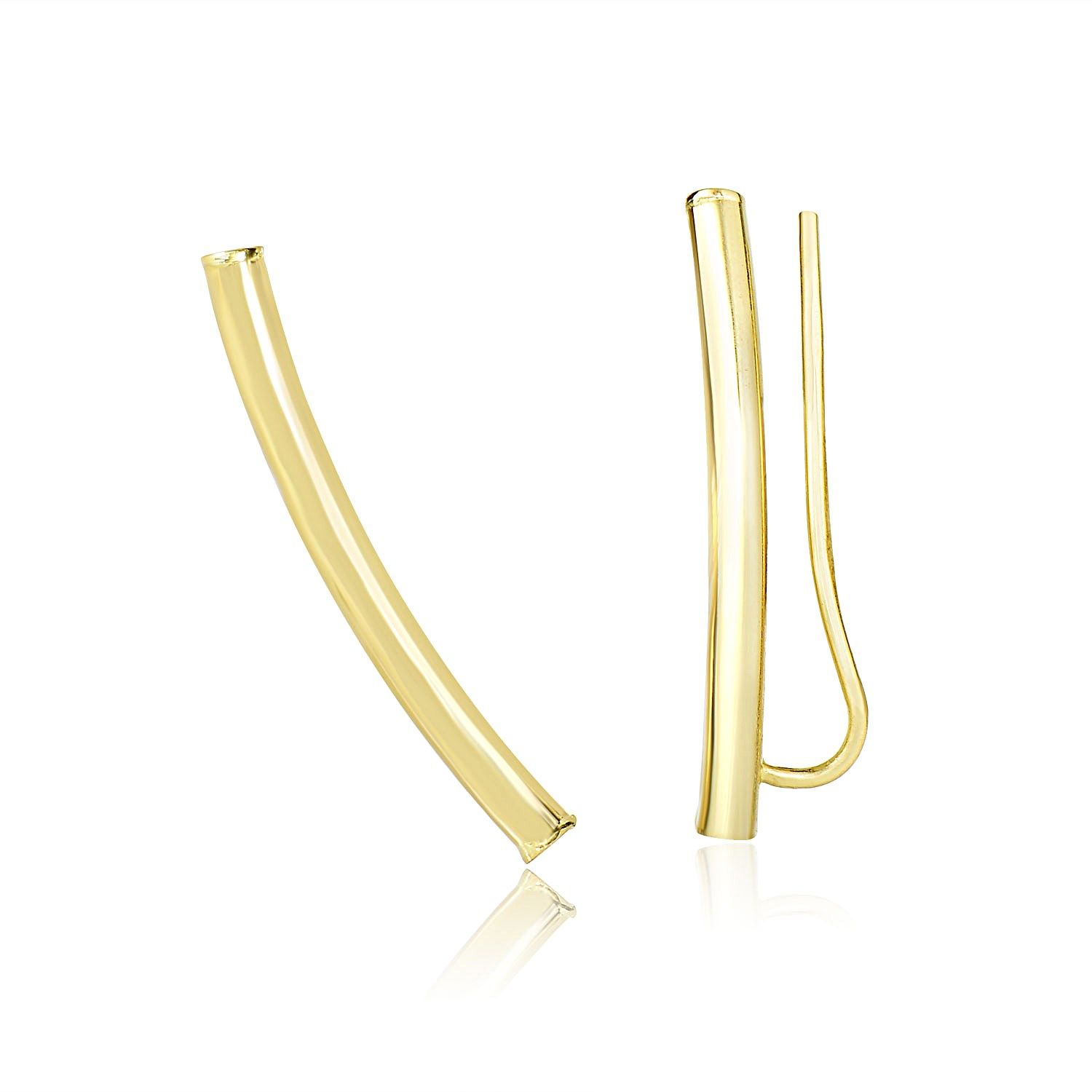 14K Gelbgold Curved Tube Polierte Ohrringe