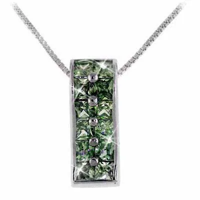 Sterling Silber Oliven Grün Cubic Zirkonia Rechteck Anhänger