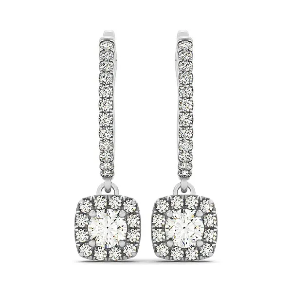 Cushion Shape Halo Style Diamant Drop Ohrringe in 14 Karat Weißgold (1 / 2 cttw)