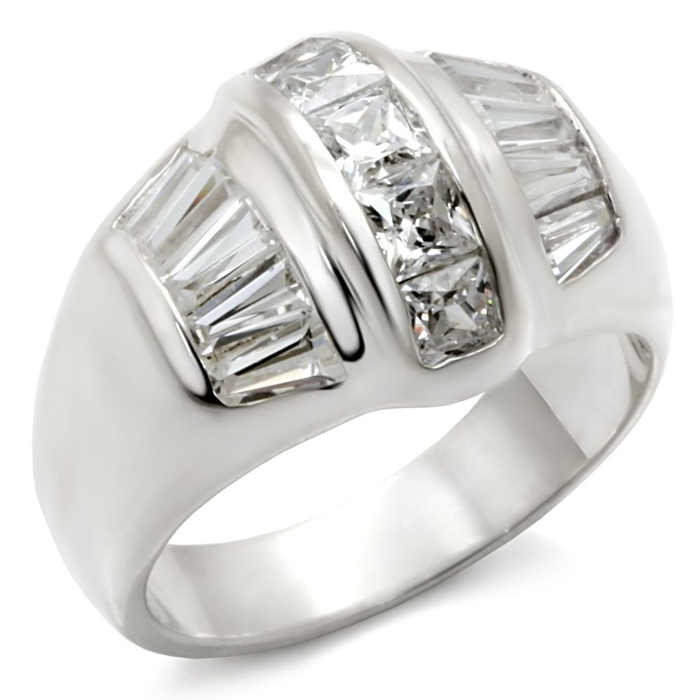 7X159 - Rhodium 925 Sterling Silberring mit AAA-Klasse CZ in Clear