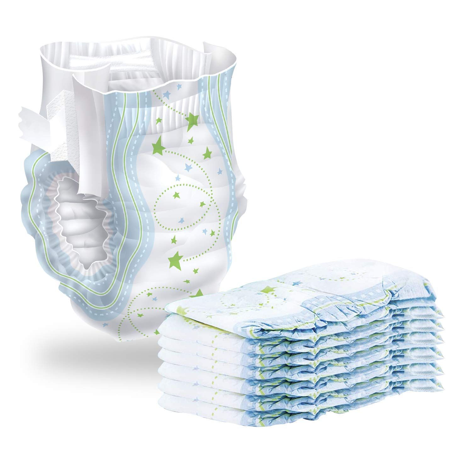 Packung von 34 Babywindeln Größe 2 Einweg-Unisex - Windeln 12 - 18 lbs Atmungsaktiv und leicht Maximale Absorption Leckschutz Parfümfrei 5,4 - 8,2 kg Tab Schließung Elastische Sammeln