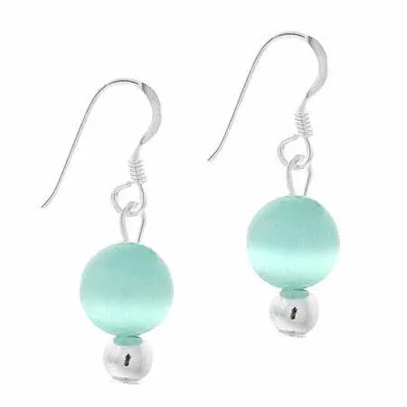 Sterling Silver 6mm Teal Cats Eye Bead Dangle Ohrringe