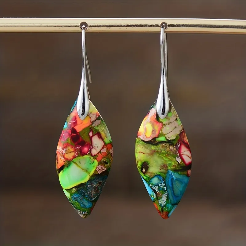 Bohemian Natural Imperial Stone Leaf Dangle Ohrringe