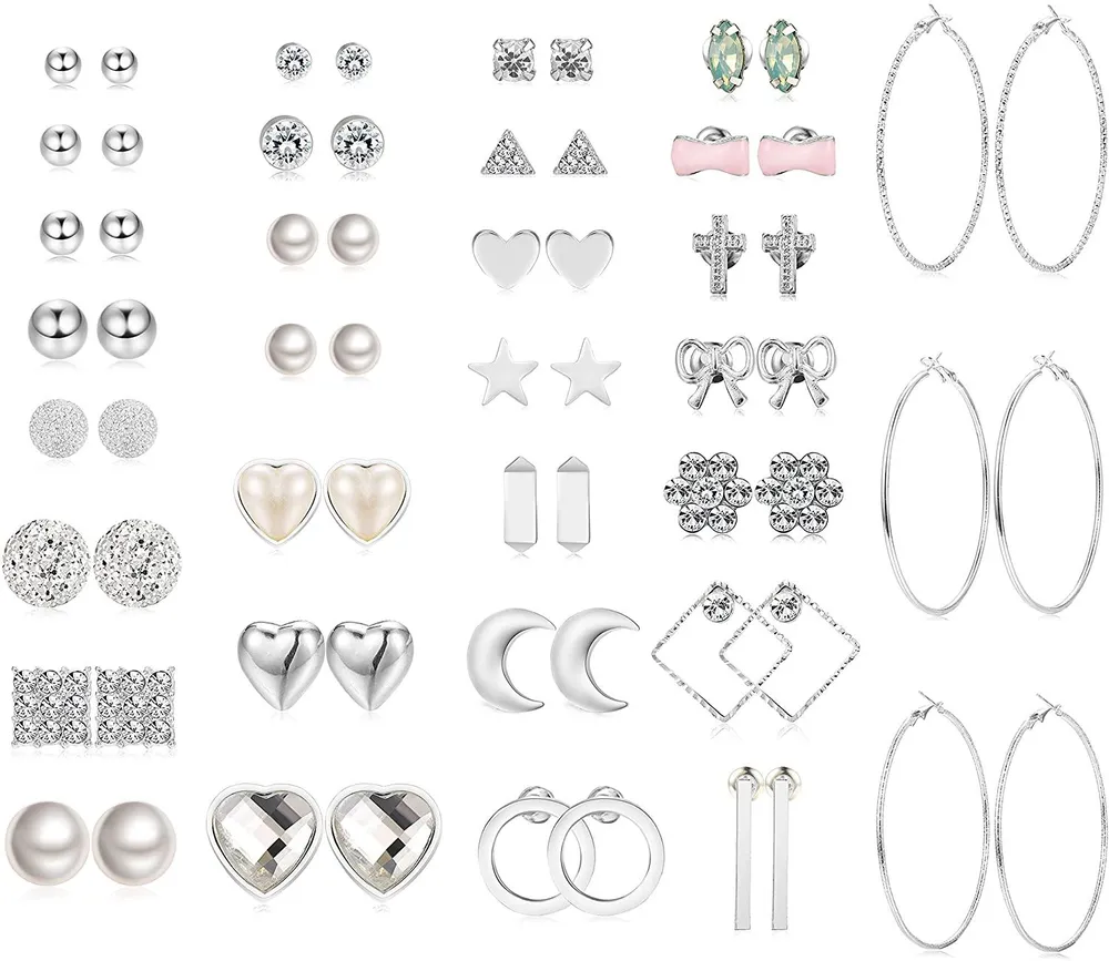 32 Paare Assorted Multiple Stud Ohrringe für Frauen Simple Cute Big Hoop Ohrringe Set