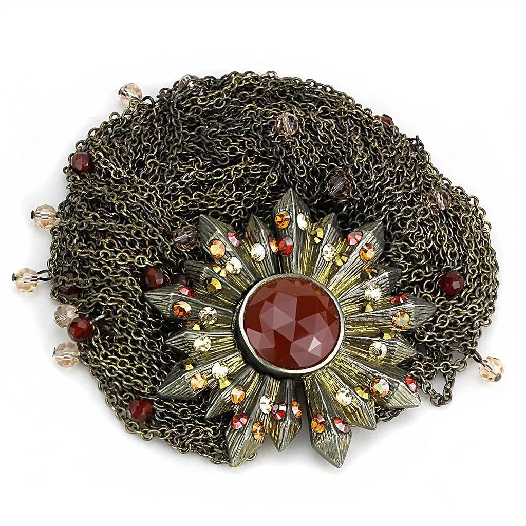 LO4224 - Antike Kupfer-Messing - Armband mit synthetischem Onyx in Granat